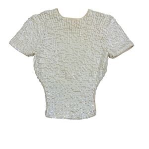 Nannell Hand Knit Short Sleeve Open Back Knit All Over Sequin Top Women's Size M